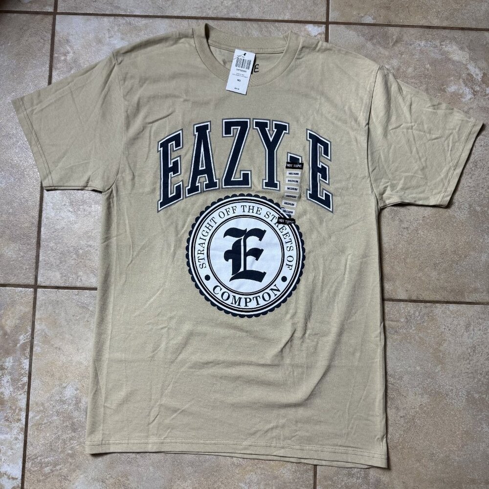 Eazy-E Men's T-Shirt Beige Medium Cotton Heavyweight Straight Compton